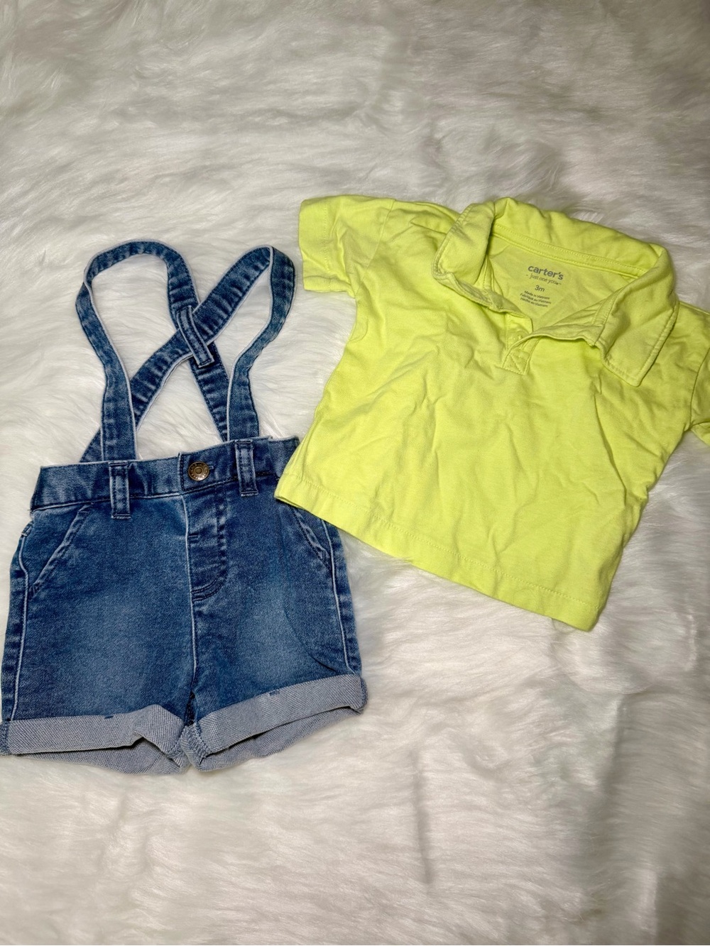 Cat & Jack Neon Yellow Polo with Denim Suspender Shorts - Kids